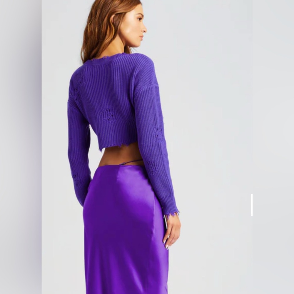 SER.O.YA Cropped Devin Bold Purple Knit Ensemble with Pocket NWT Size Small - Picture 4 of 8